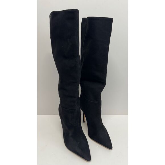 Larroude Knee High Boots Black Suede Size 10 Pointed Toe High Heel Leather Sole - Picture 6 of 11